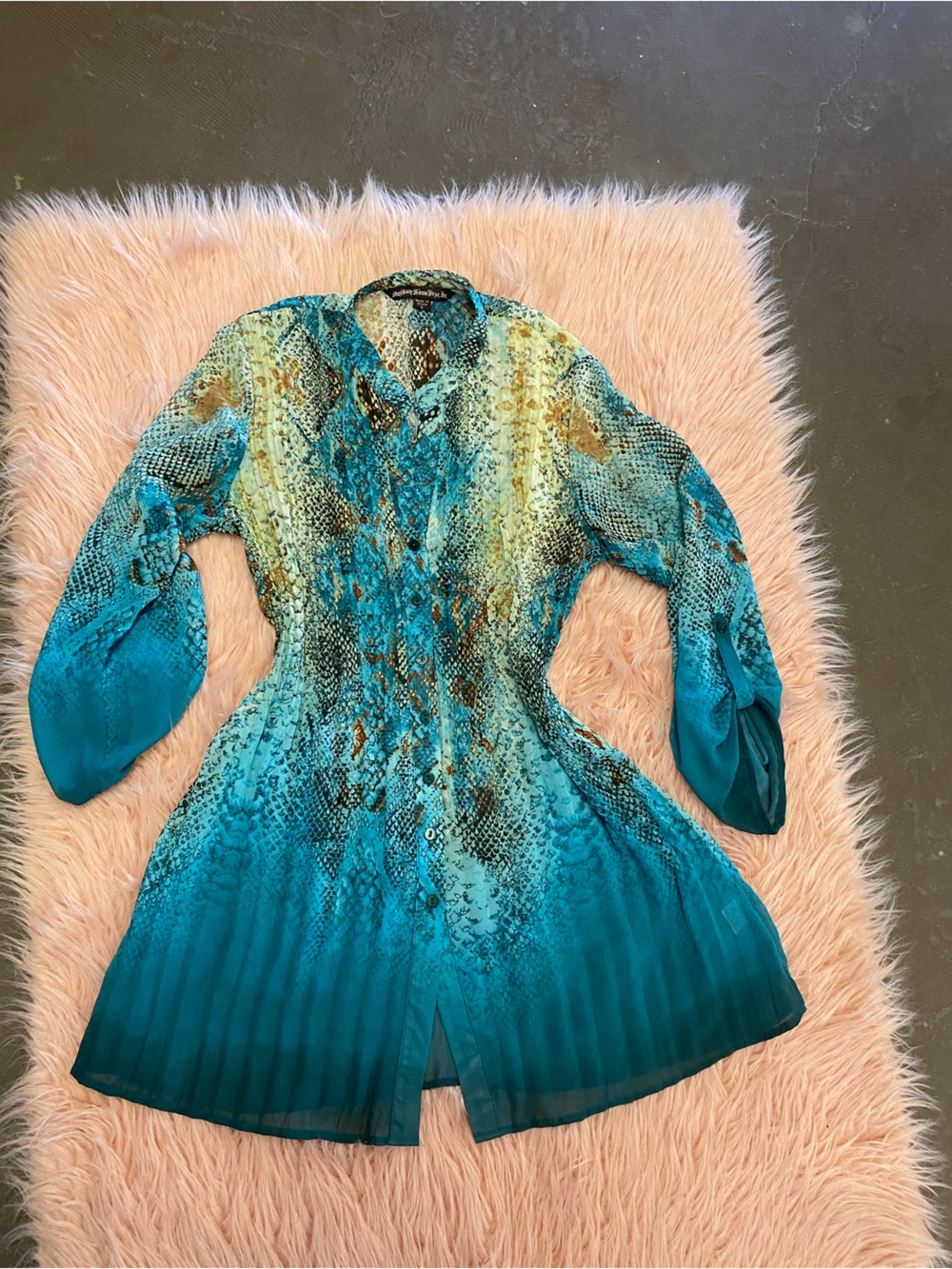 Teal Snake-Print Blouse
